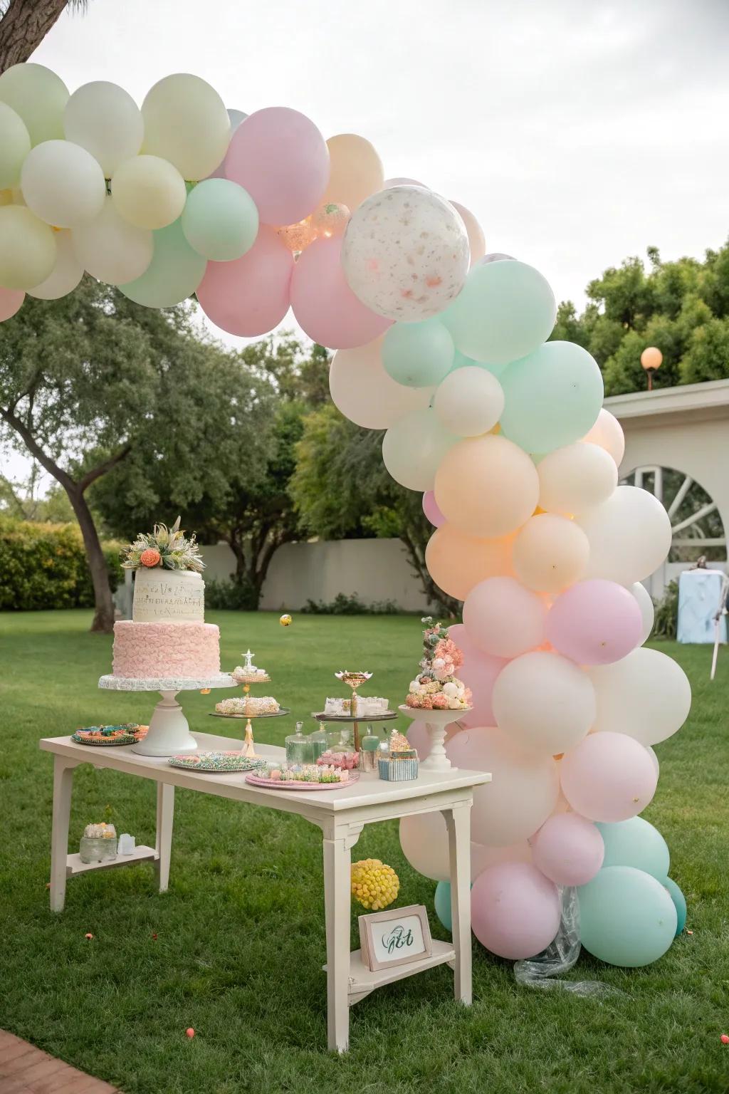 An enchanting balloon cascade brings a magical element to your child's first birthday celebration.