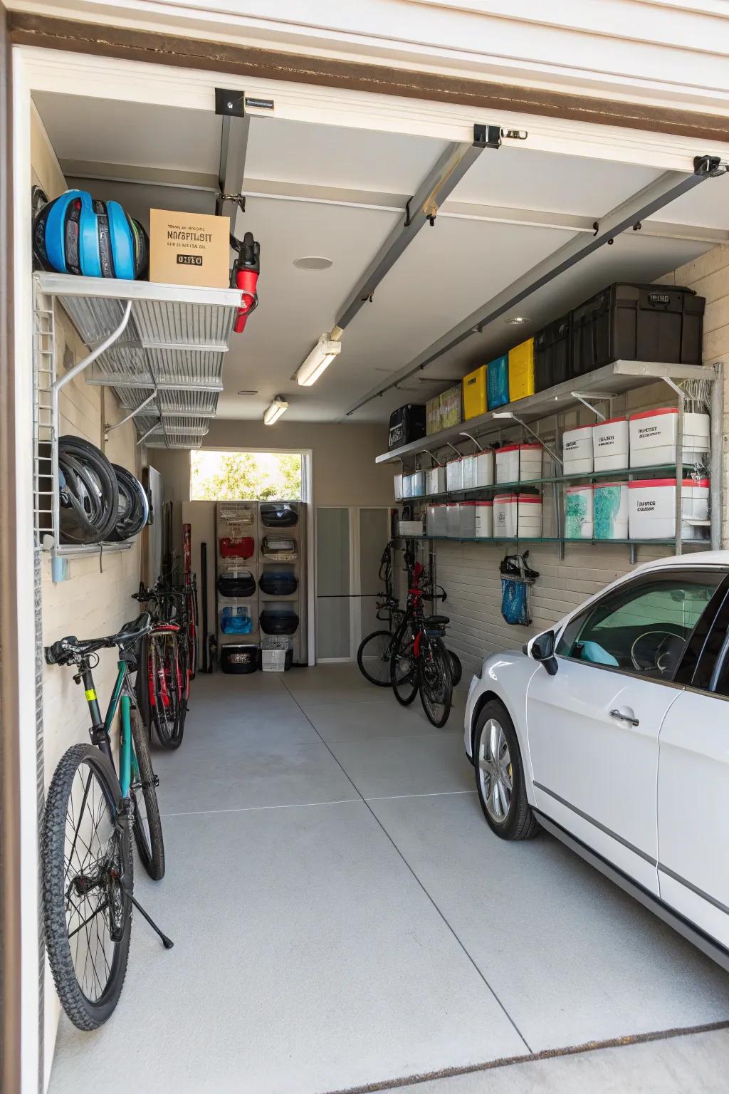 Capitalize on vertical space by using ceiling racks for maximizing storage efficiency.