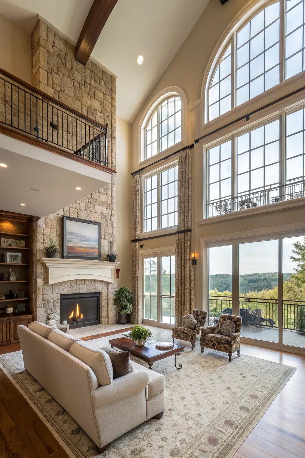 The expansive window wall in the great room delivers a stunning landscape.