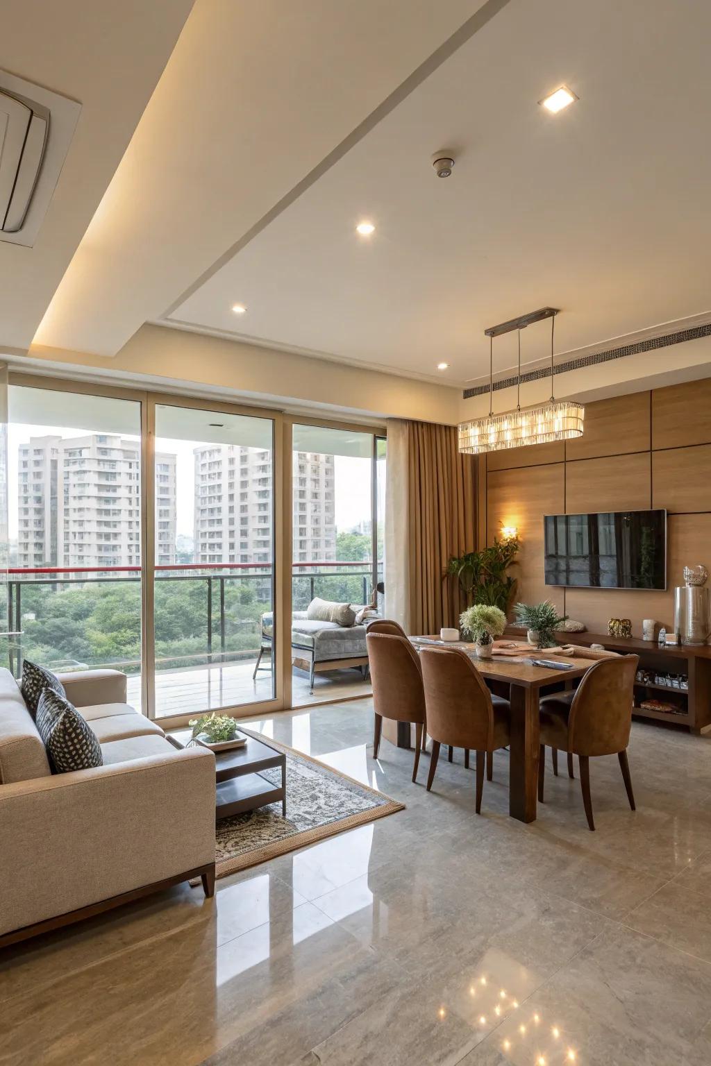 Open layouts offer a seamless blend of the dining and living spaces.
