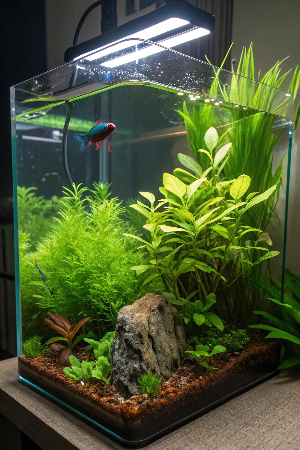 Transform your tank into a verdant haven with vibrant greenery.