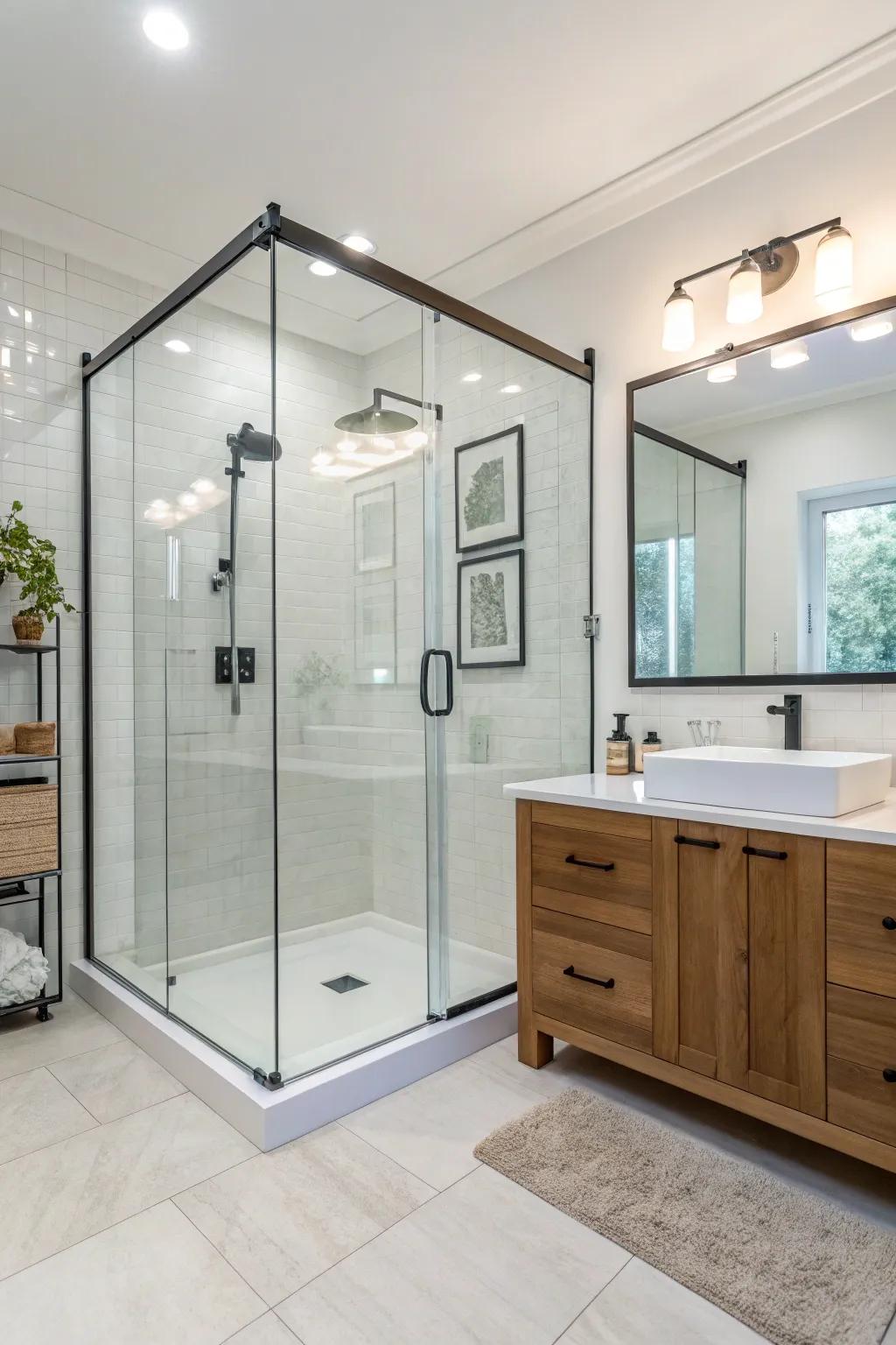 Borderless glass showers give a sense of openness to smaller bathrooms.