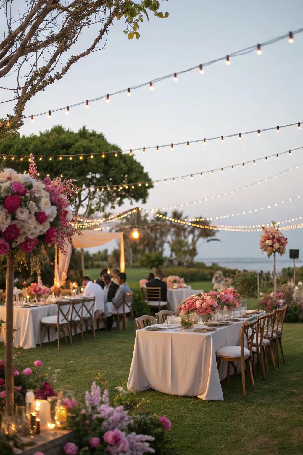 An elegant backyard party setting ideal for a 70th birthday.