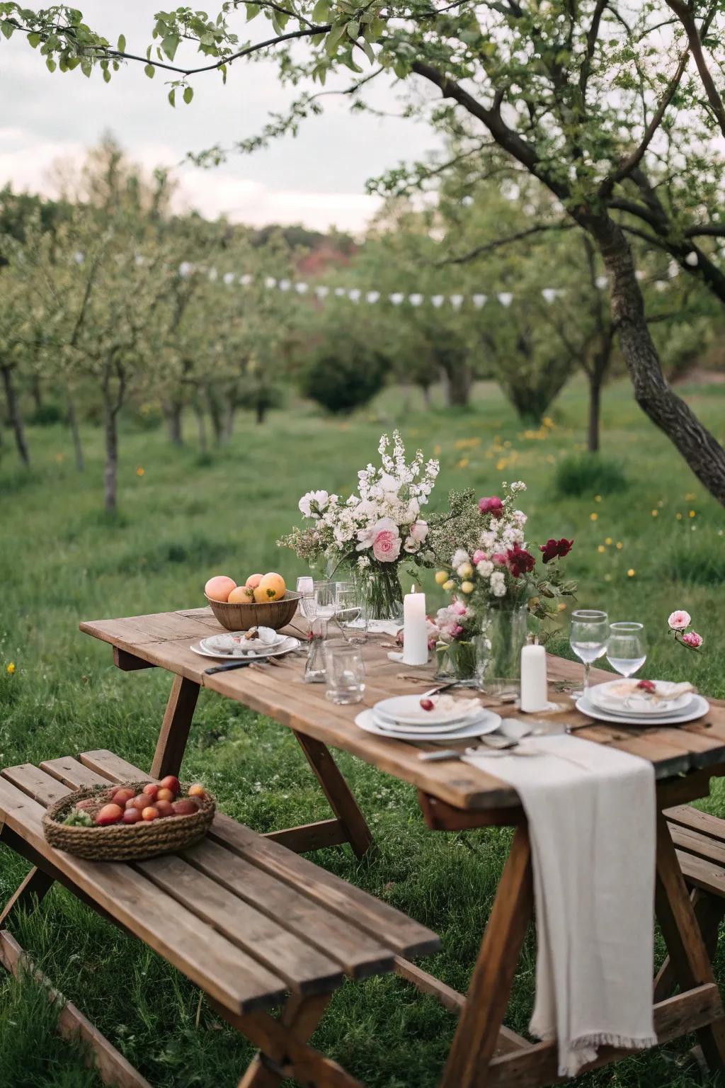 A captivating dining table nestled in a garden, eagerly awaiting guests.