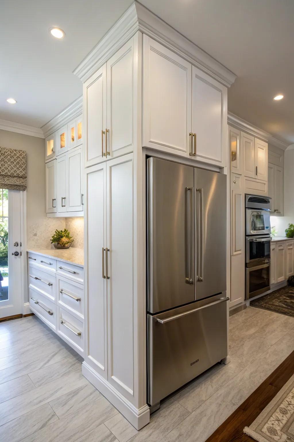 Bespoke cabinets offer a smooth, custom look above your refrigerator.