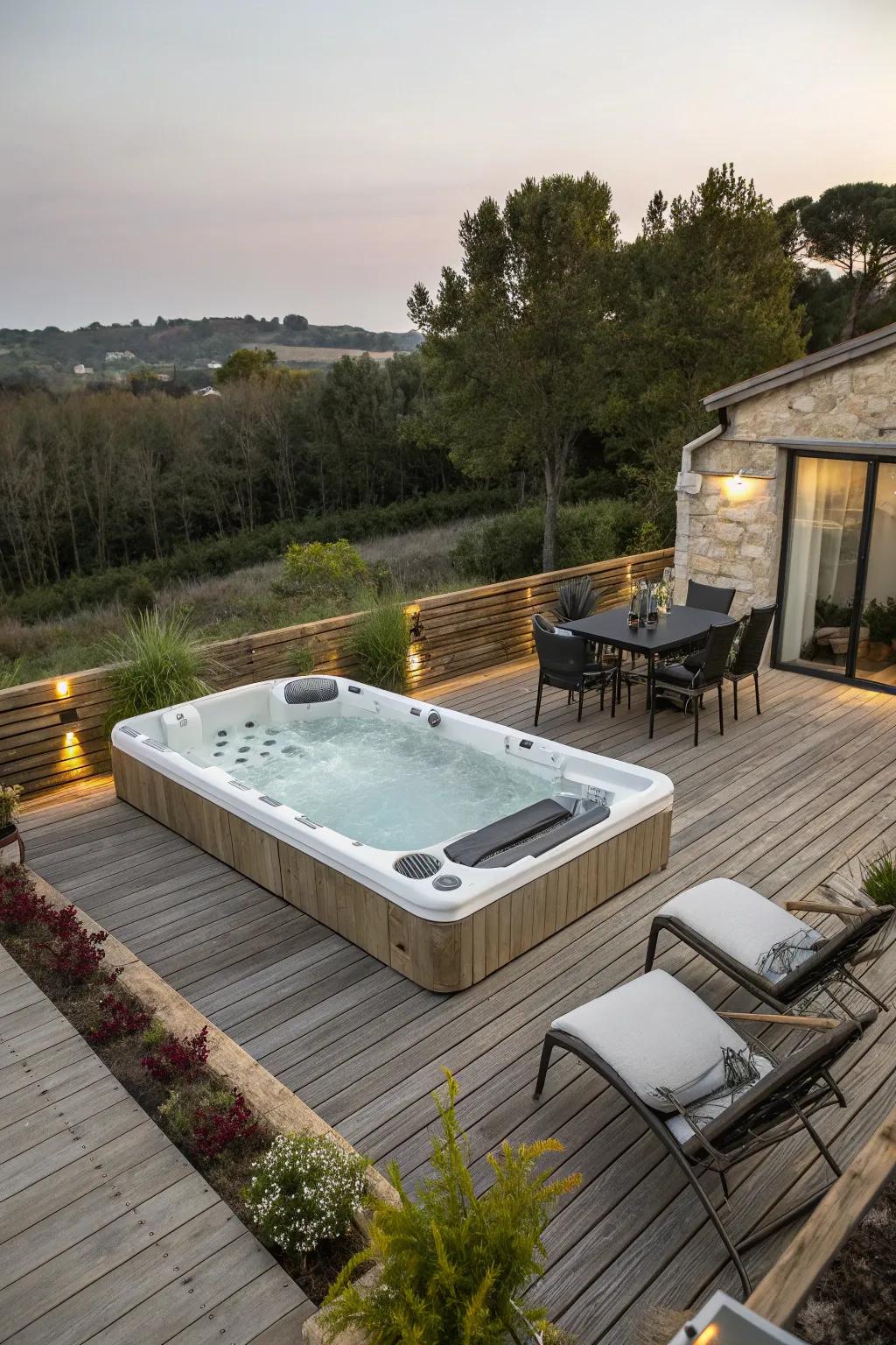 Decking brings sophistication and functionality to your swim spa space.