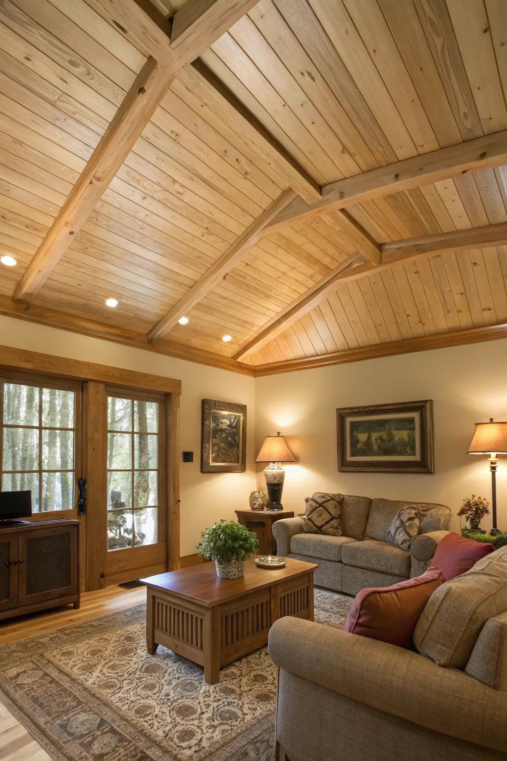 Pale oak panels introduce a natural aesthetic to this welcoming lounge.