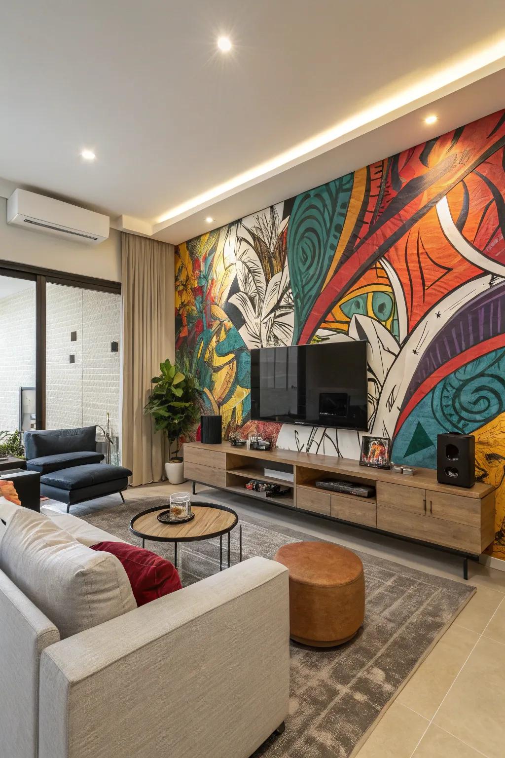 Energize your space with vibrant abstract murals.