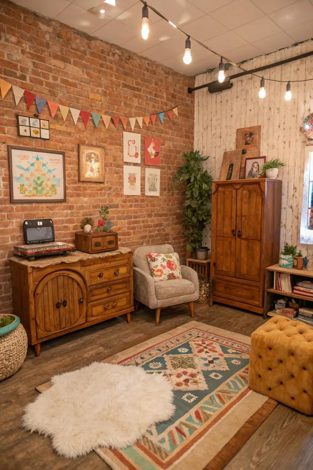 Country house style creates a cozy and nostalgic space.