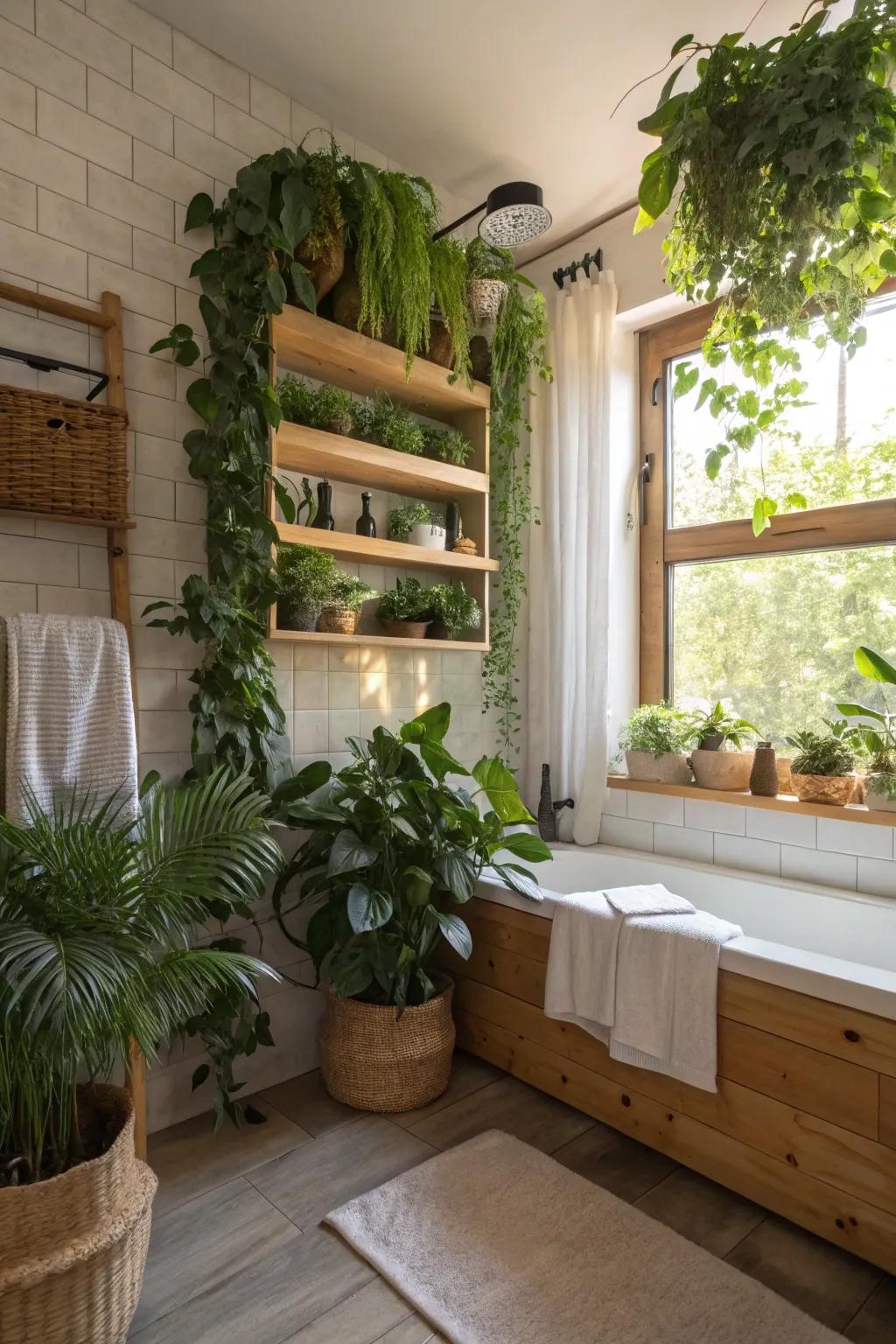 Fill your bathroom with nature for a serene feel.