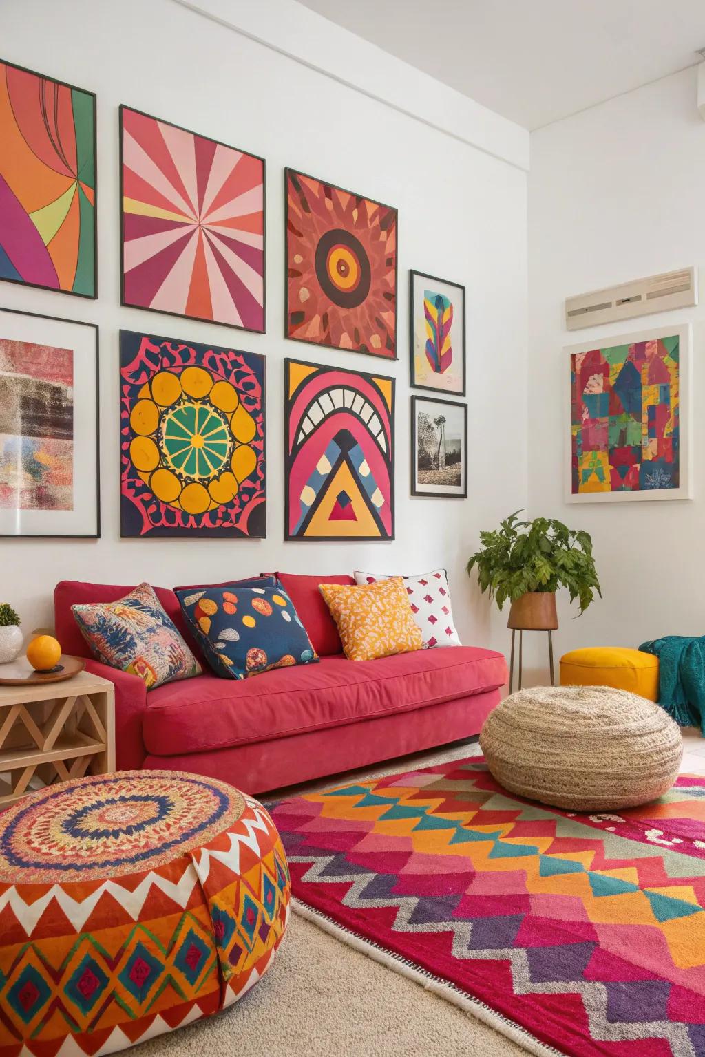 Abstract designs introduce a vibrant burst of color and creativity to your walls.