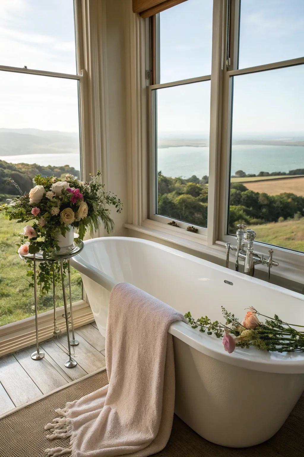 A stand-alone tub provides a sense of beauty and relaxation.