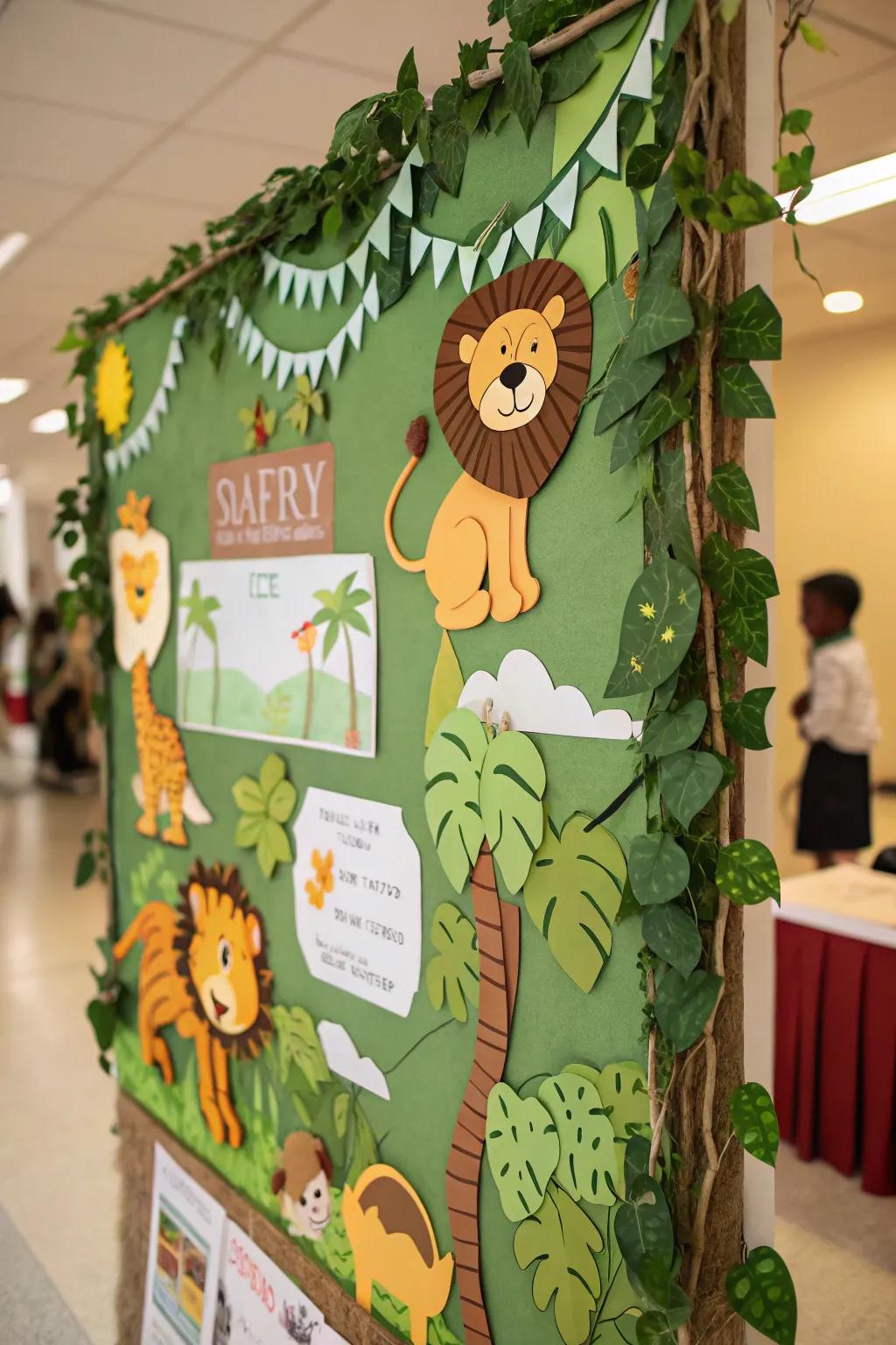 A jungle expedition showcasing jungle animals amidst lush foliage.