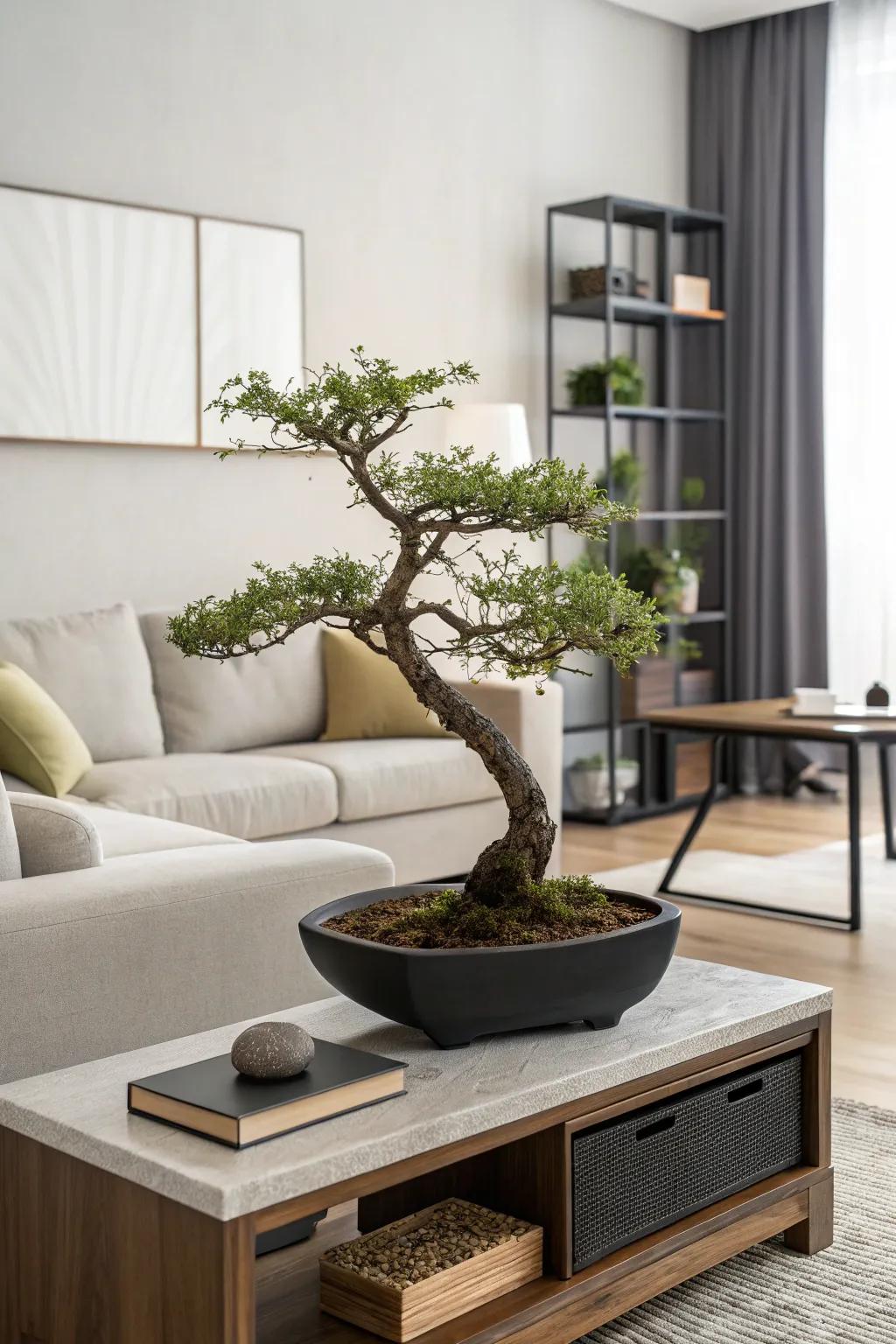 A verdant miniature adds a natural, tranquil touch to a living space.