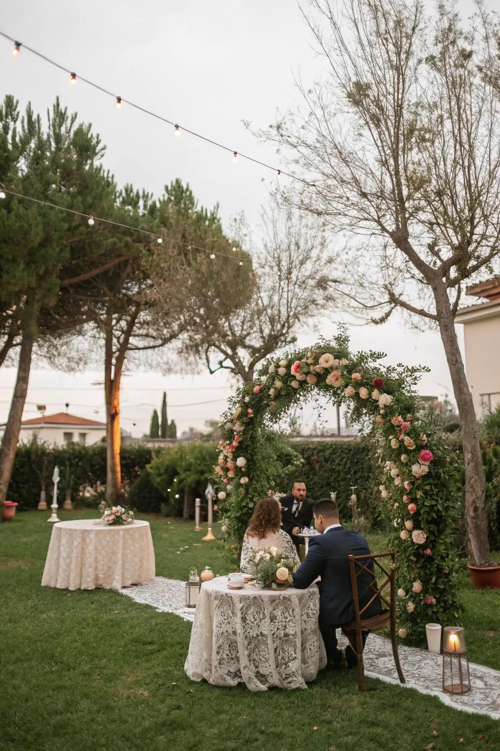 A backyard changed into a wedding spot with nature's help.