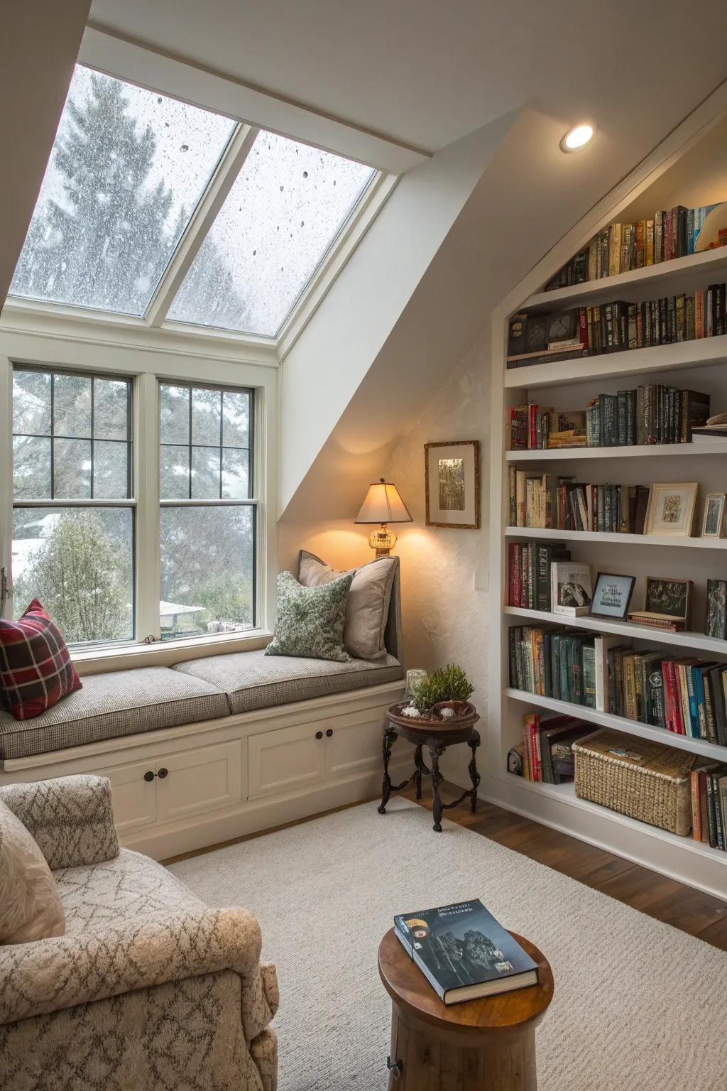 Create a book lover's dream escape in your attic with a comfy reading space.