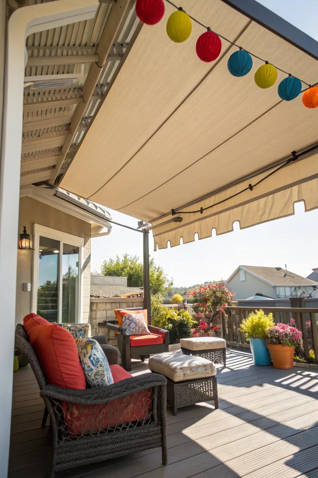 Savor the versatility offered by a retractable canvas awning.