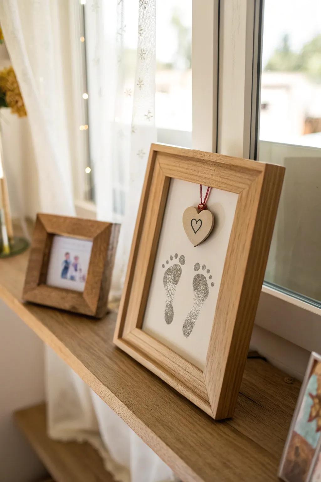 A charming framed footprint keepsake perfect for grandma's home.