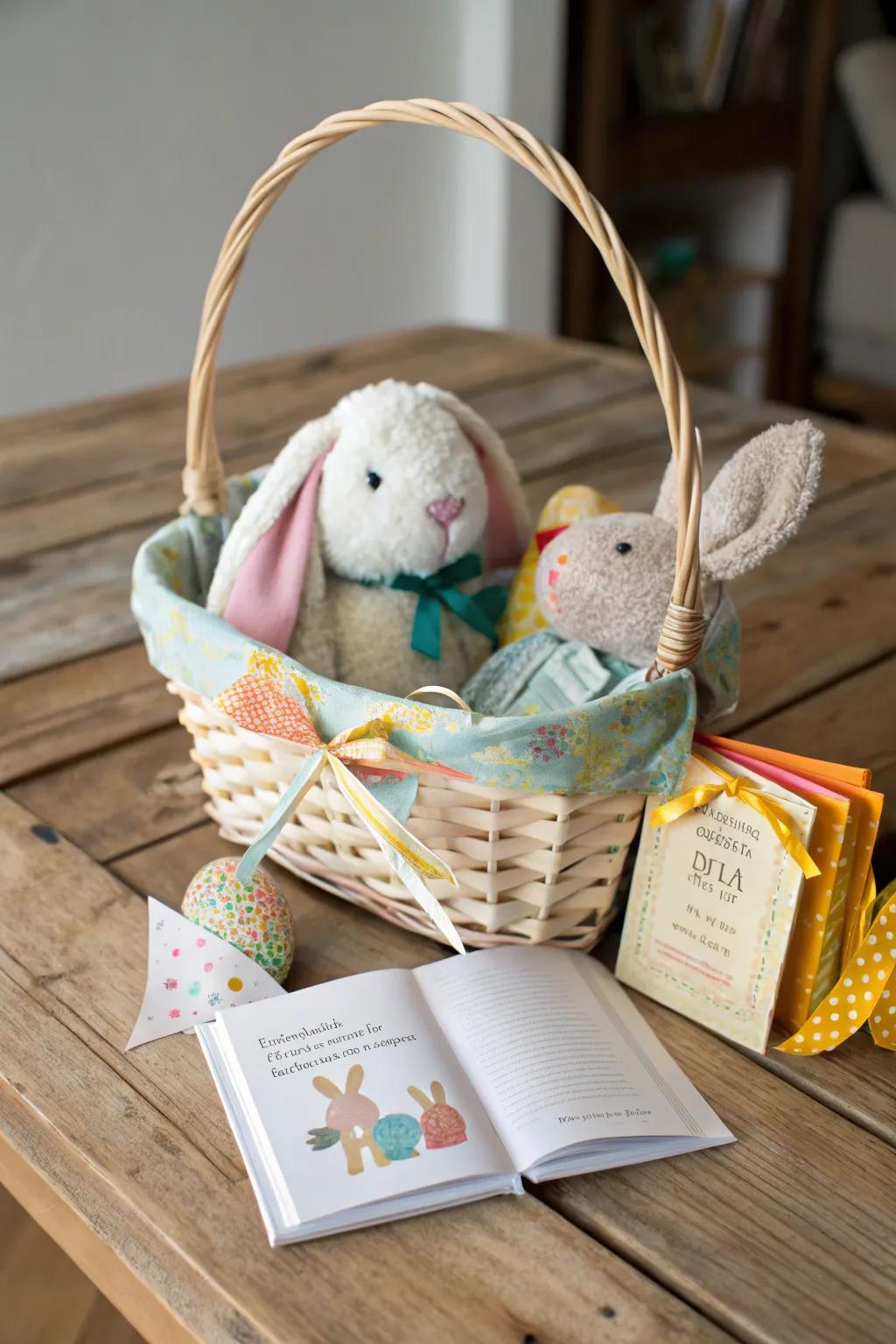 A personalized Easter basket abundant with thoughtful presents.