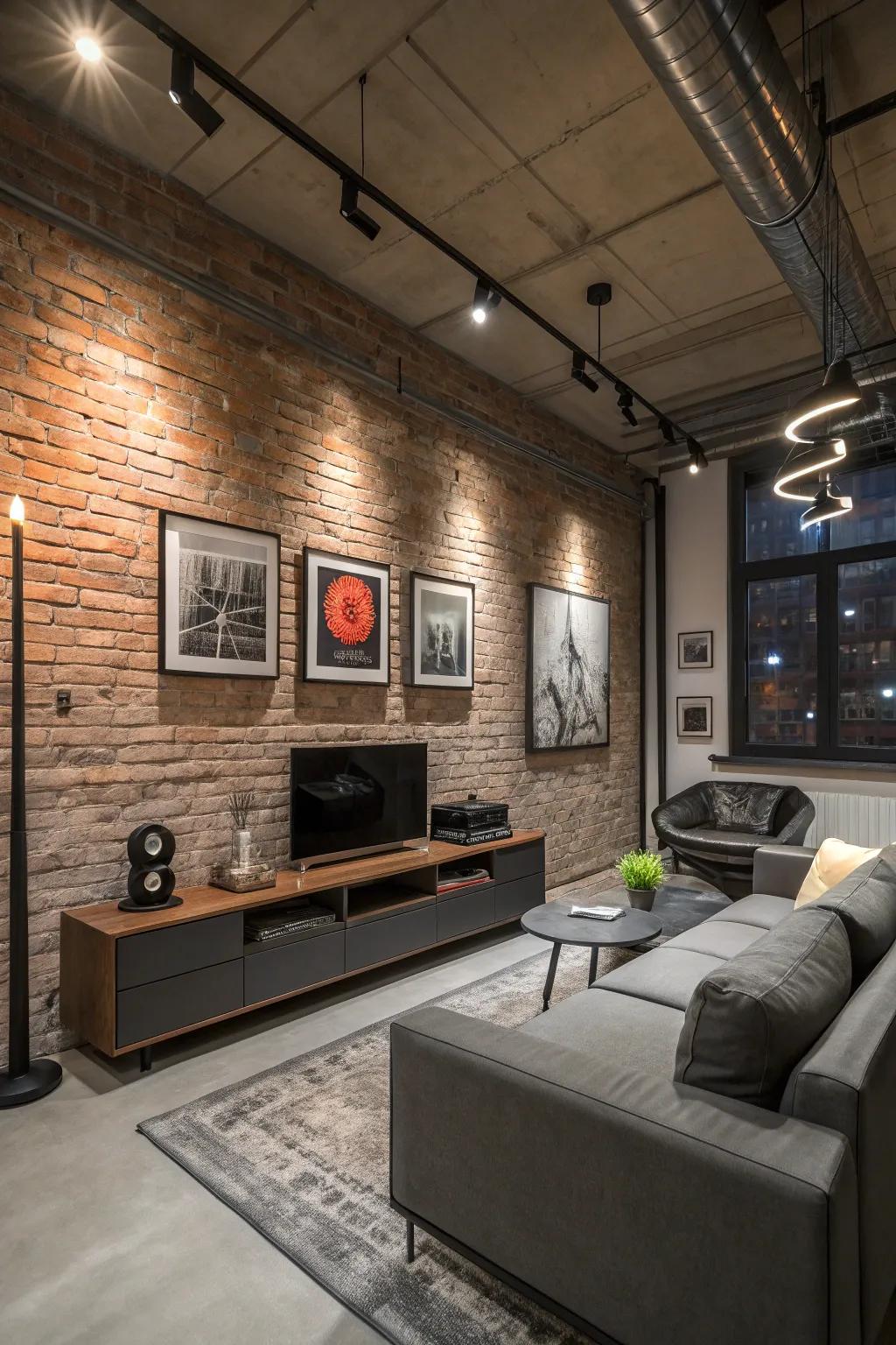 Industrial appeal harmonizes with modern art in this sophisticated bachelor pad.