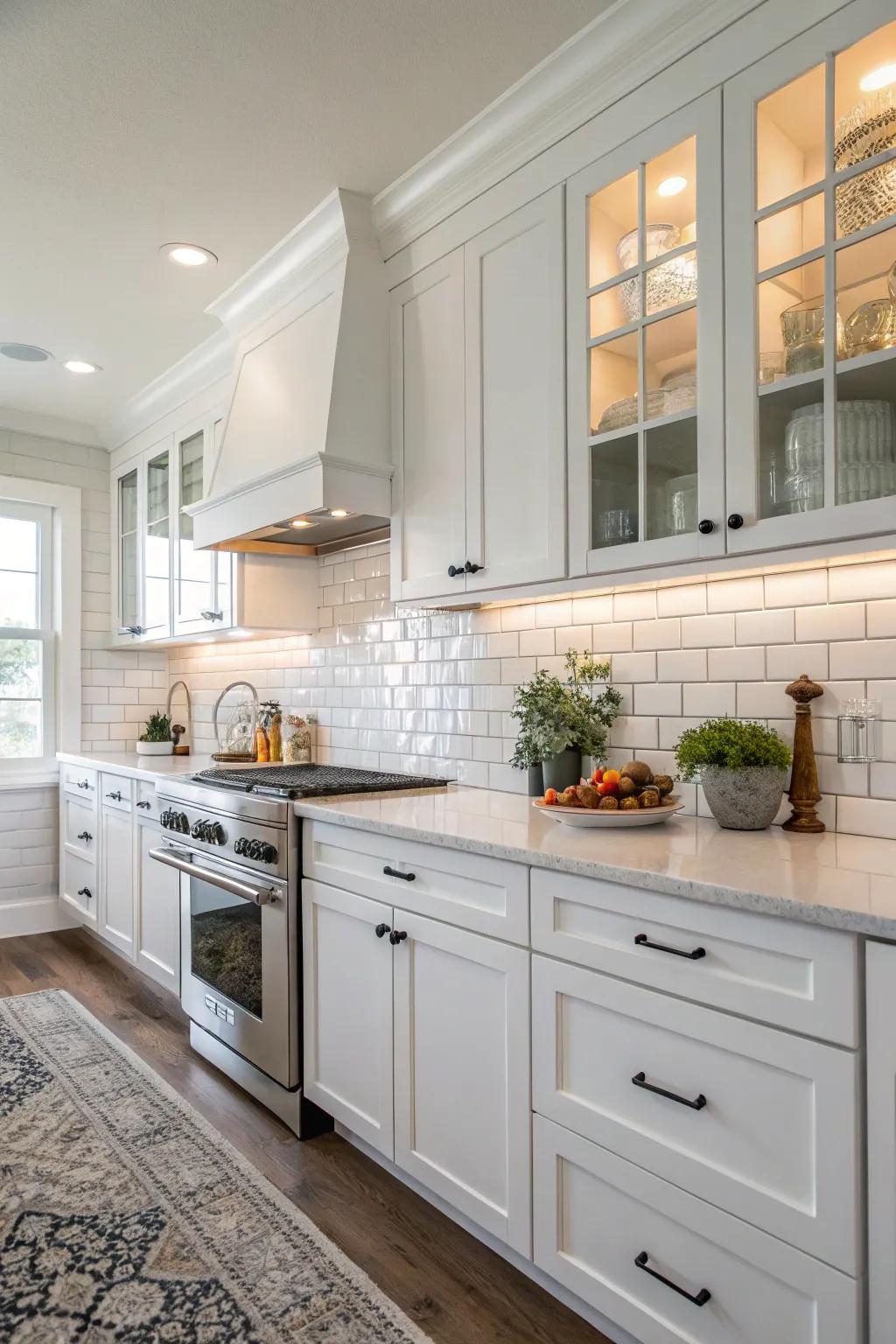 Chalk White Brick tiles create a pristine and ageless aesthetic in this cooking area.