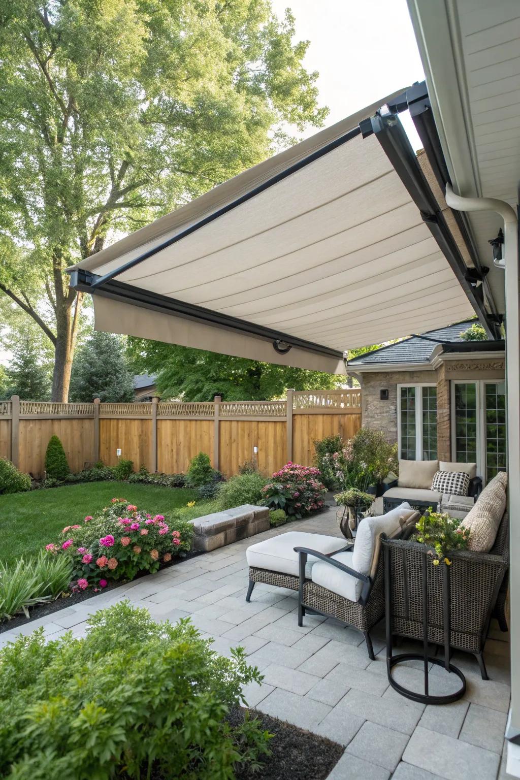 Savor adjustable shade with a retractable awning.