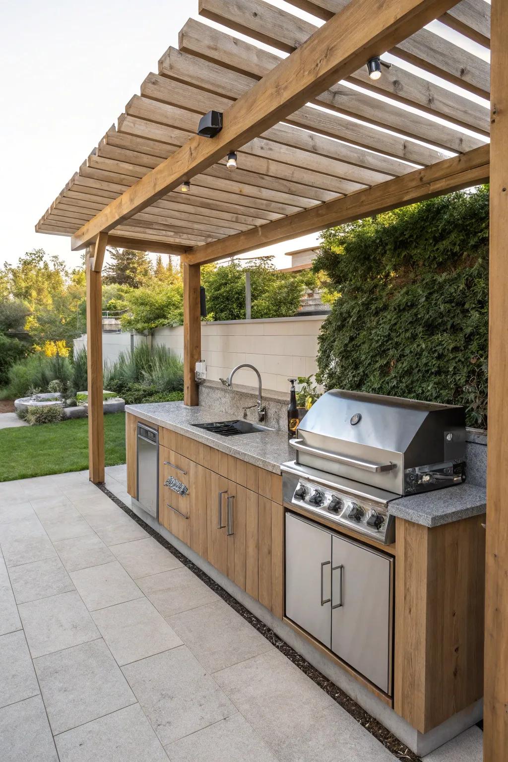 A fully equipped outdoor kitchen designed to enhance any backyard BBQ experience.
