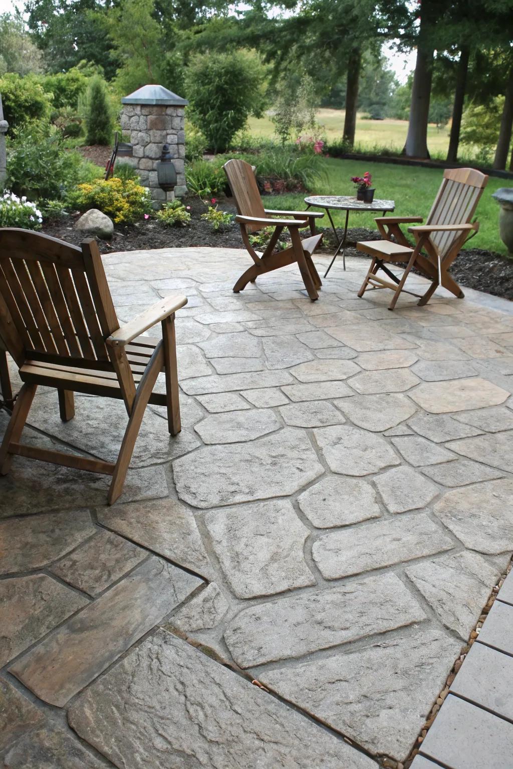 Stamped concrete can imitate the look of luxurious stone.