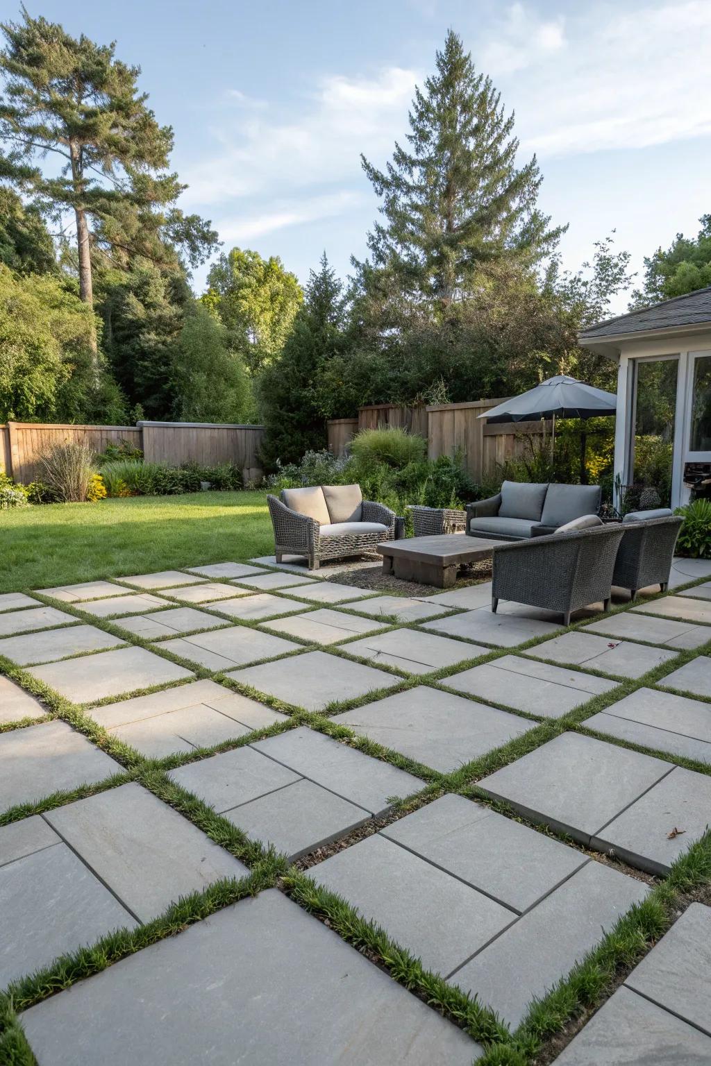 Geometric paving slabs bring a modern feel to any backyard.