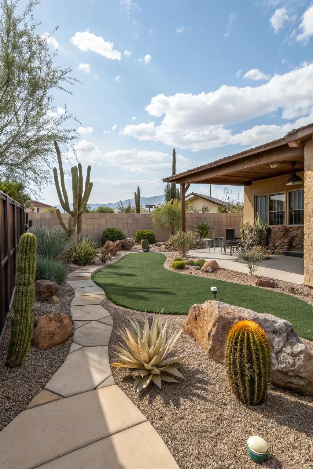 Artificial turf keeps your backyard green with minimal upkeep.