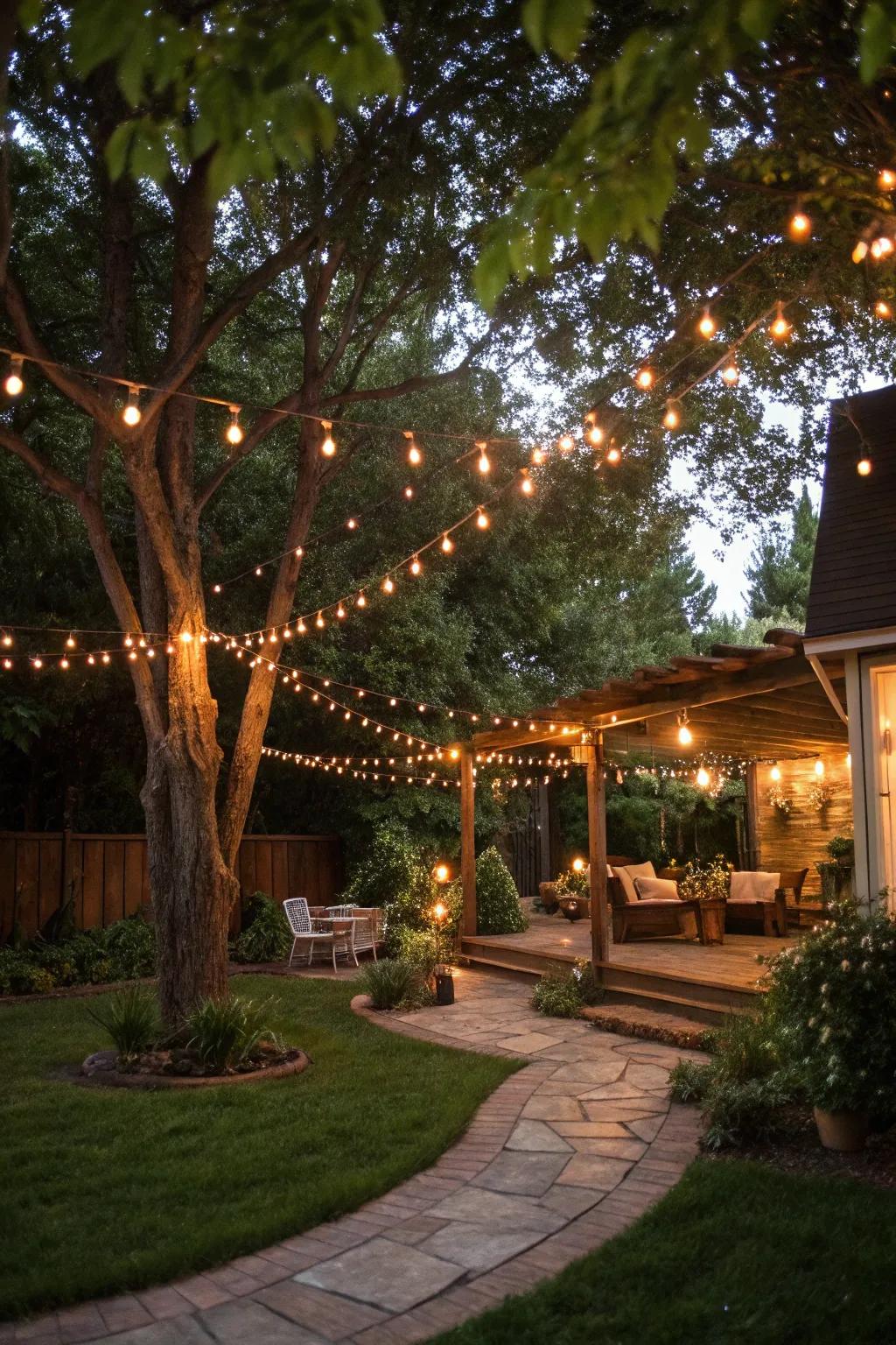 Strand lights bring a magical touch to any backyard celebration.