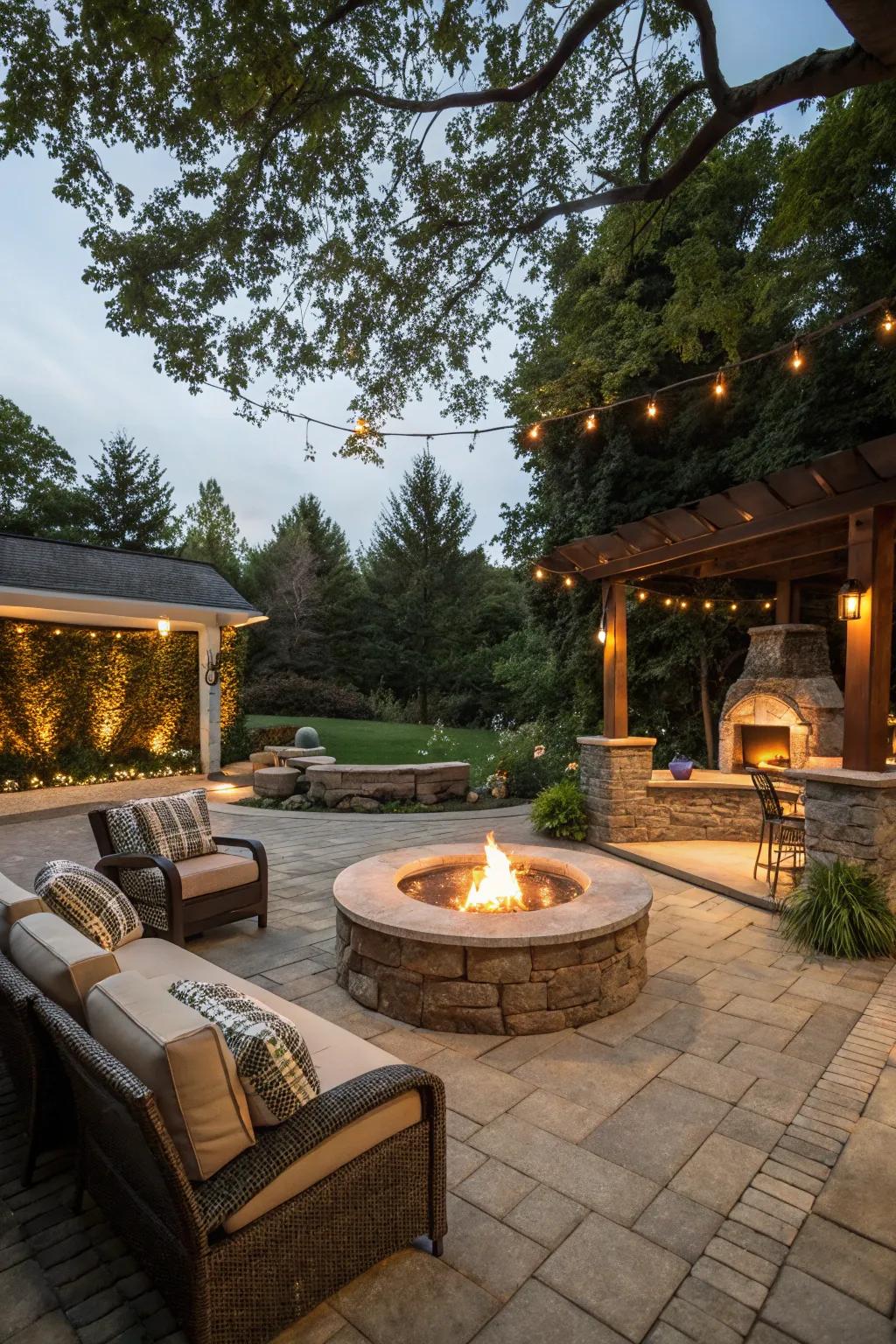Make a cozy gathering spot with a warm fire pit area.