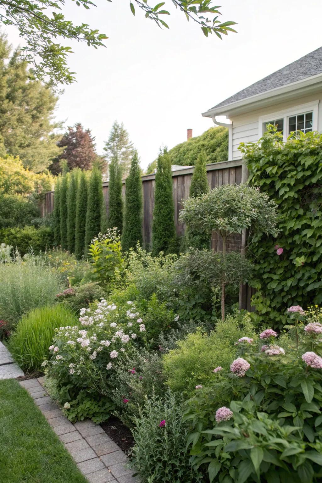 Lush layers of greenery provide a natural privacy screen.
