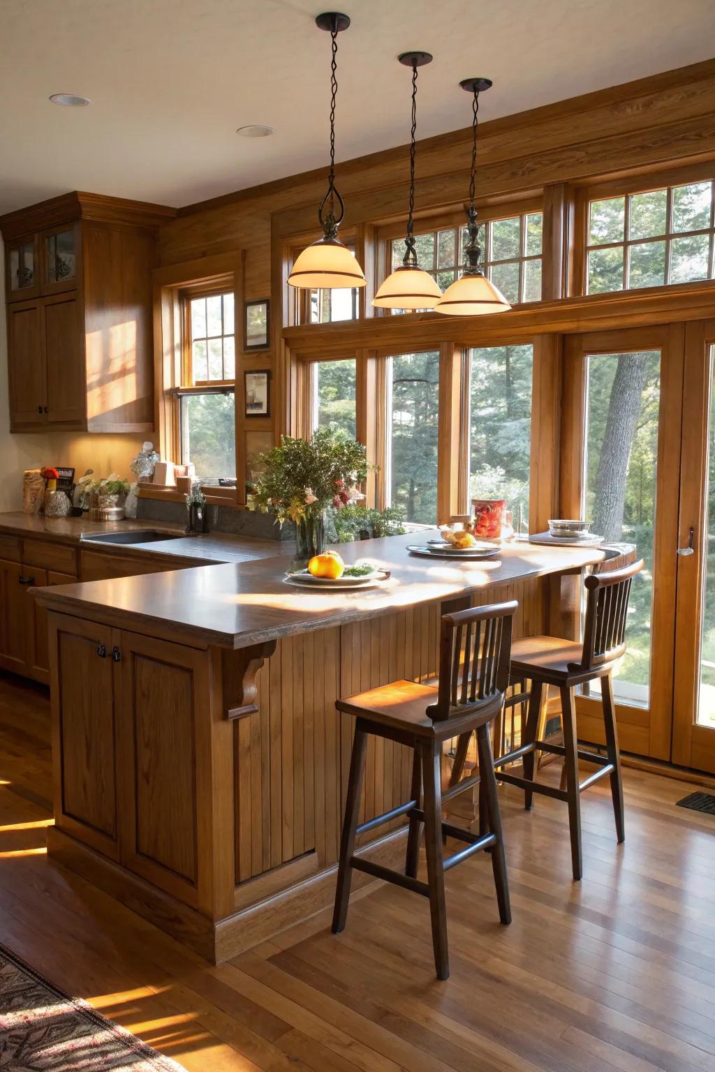 A kitchen island also serving as an inviting breakfast corner.