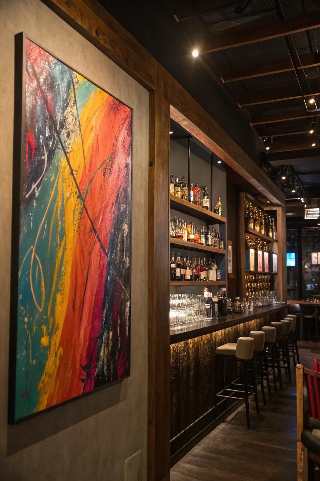 Abstract art injects modern creativity into any bar.