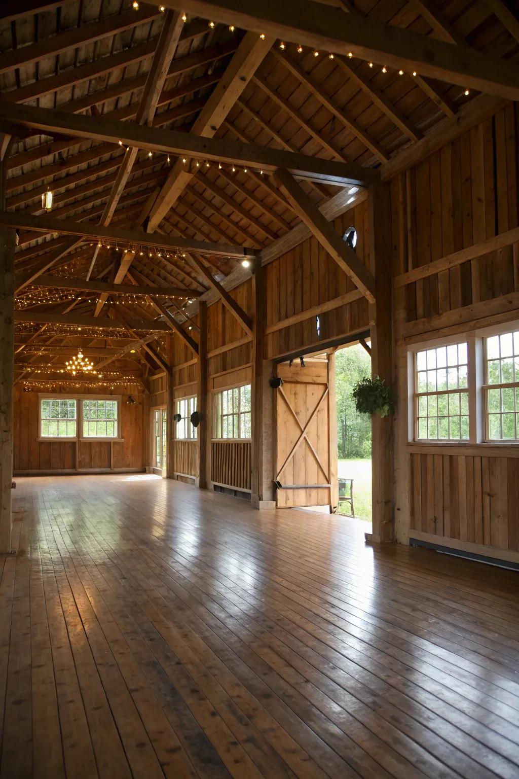 Wood flooring brings a touch of rustic sophistication to your barn.