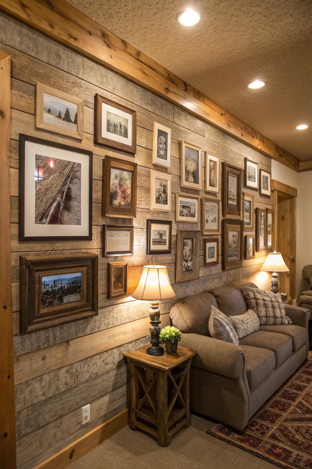 A country-style display featuring diverse reclaimed wood frames.