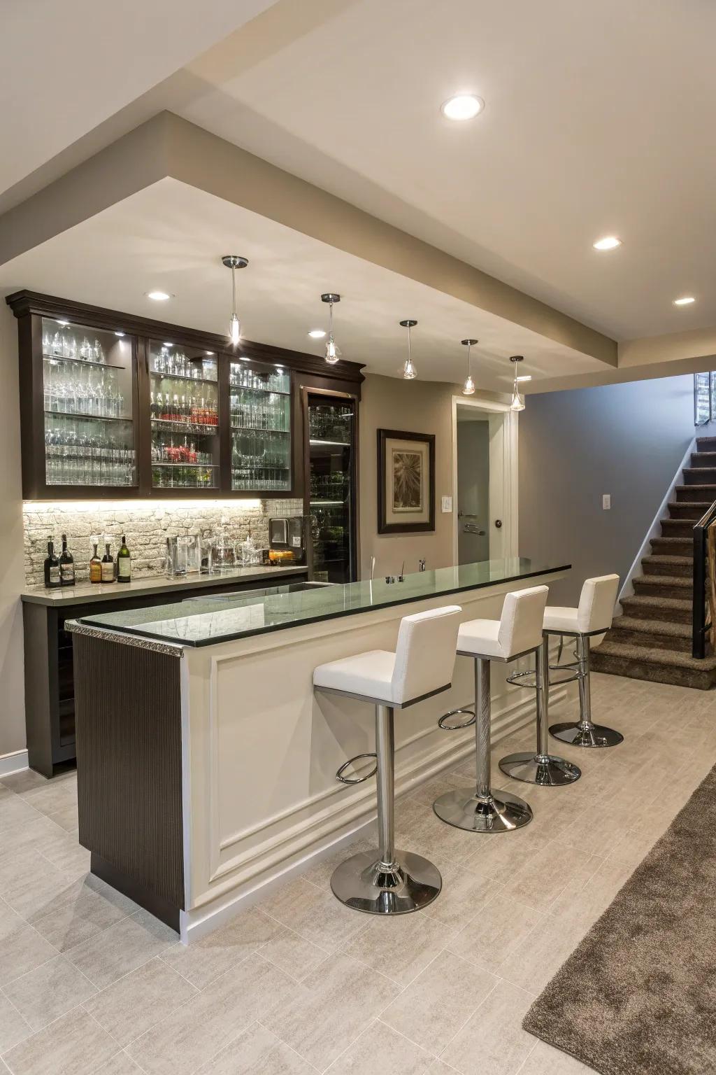 Appreciate simplicity with a contemporary minimalist bar table.