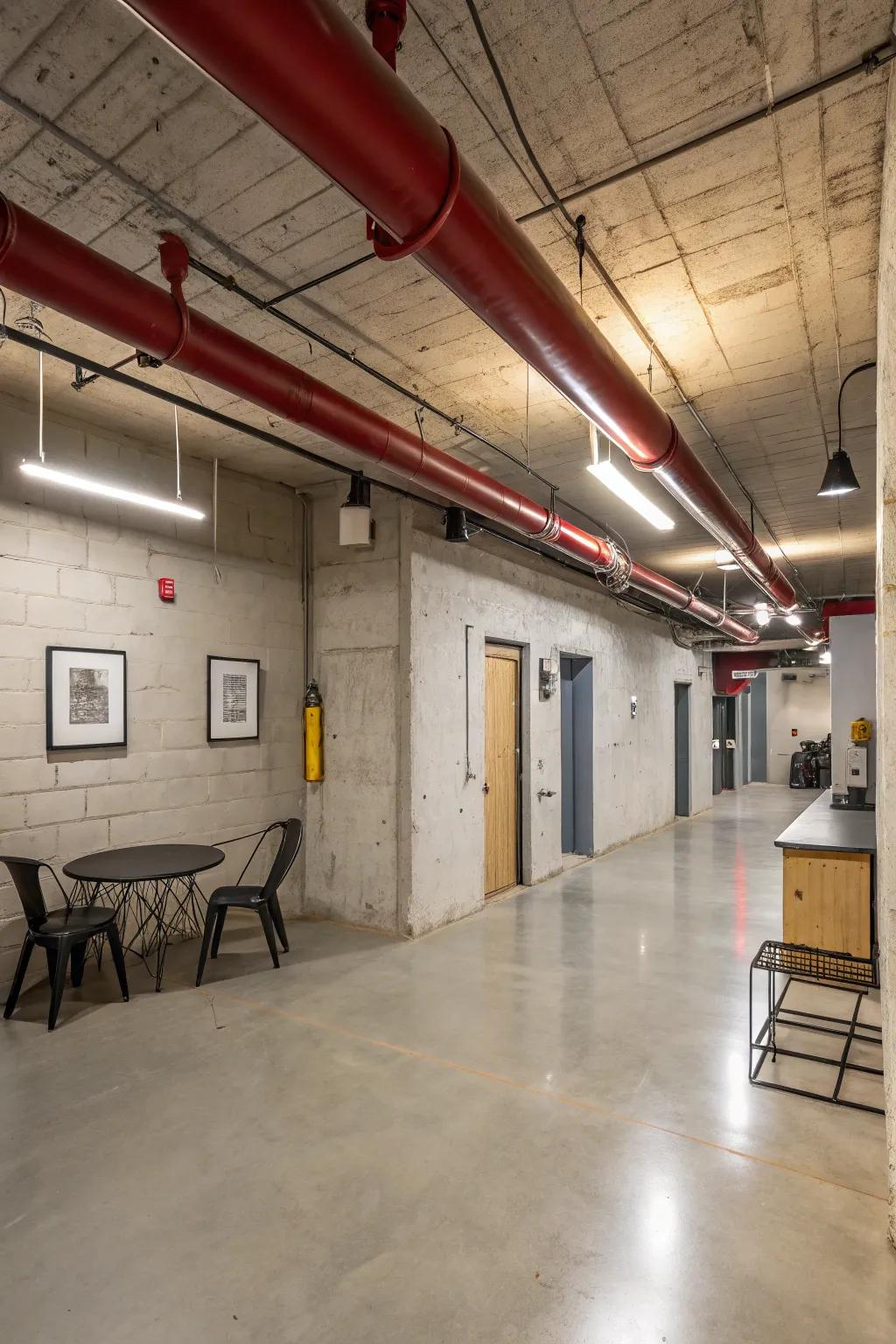 Showcase the rugged charm of exposed ductwork with an industrial-chic design.