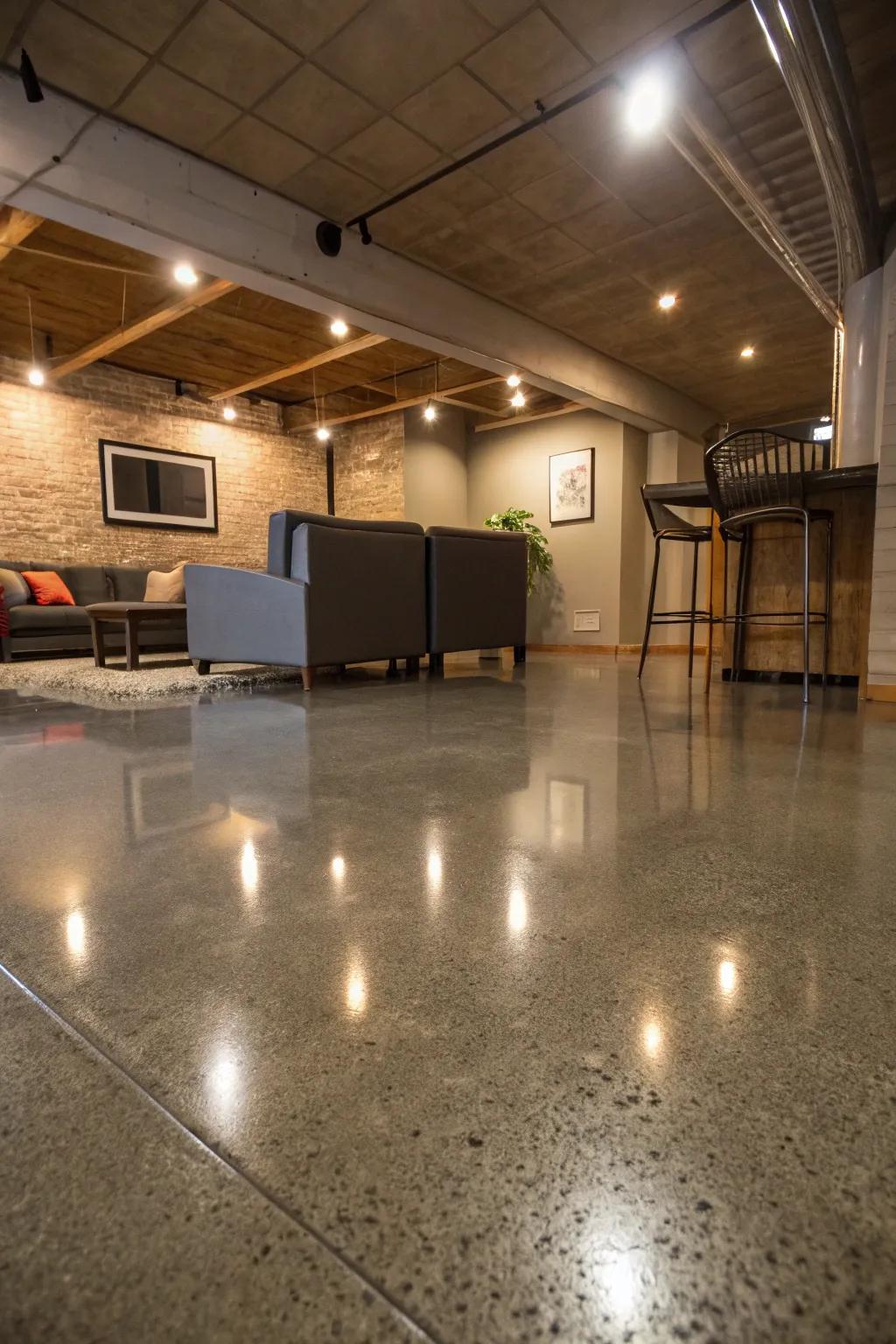 Refined concrete floors offer a sleek, modern aesthetic that is easy to maintain.