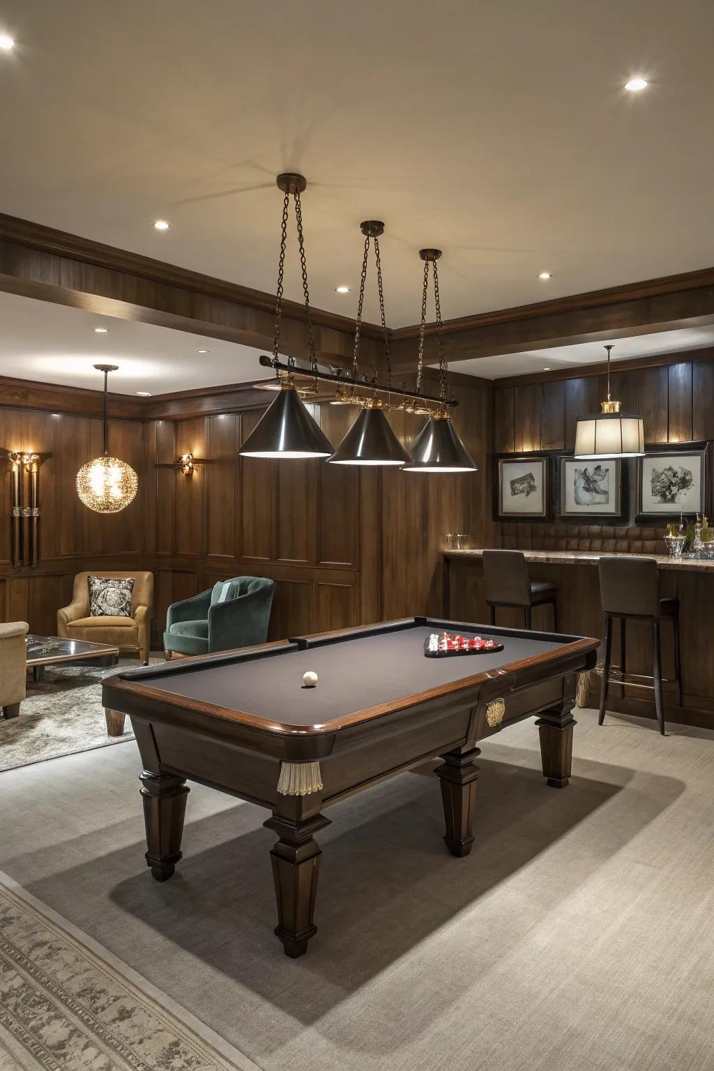 A billiards table lends enduring sophistication to your game room.
