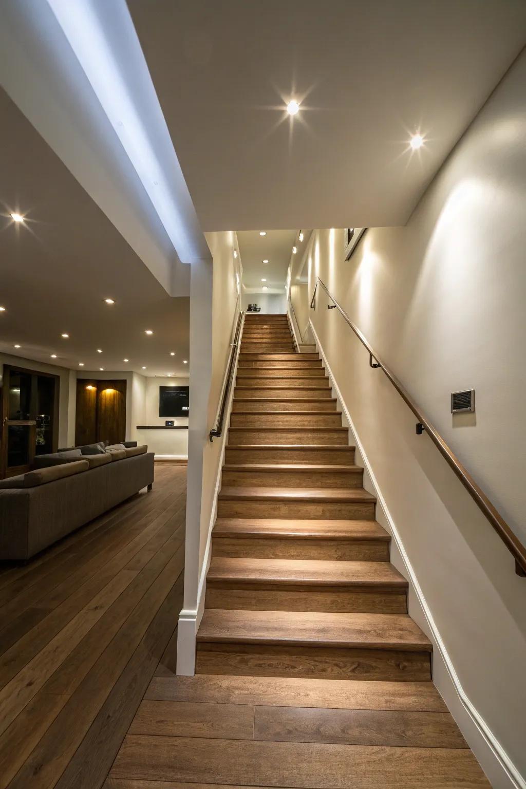 Modernize your basement stairs with flush mount lighting.