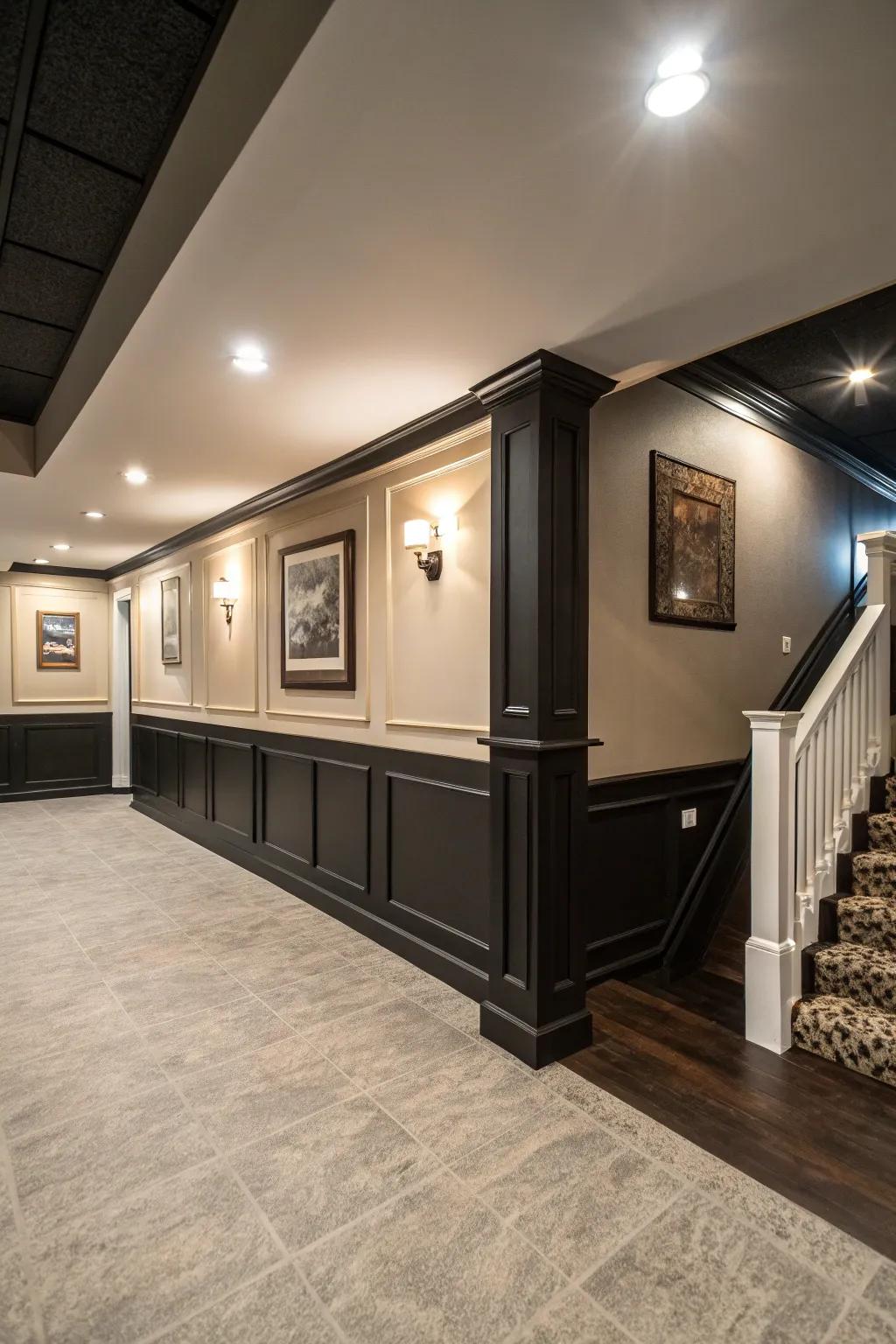 Shadowy skirting boards against bright walls deliver a bold style.