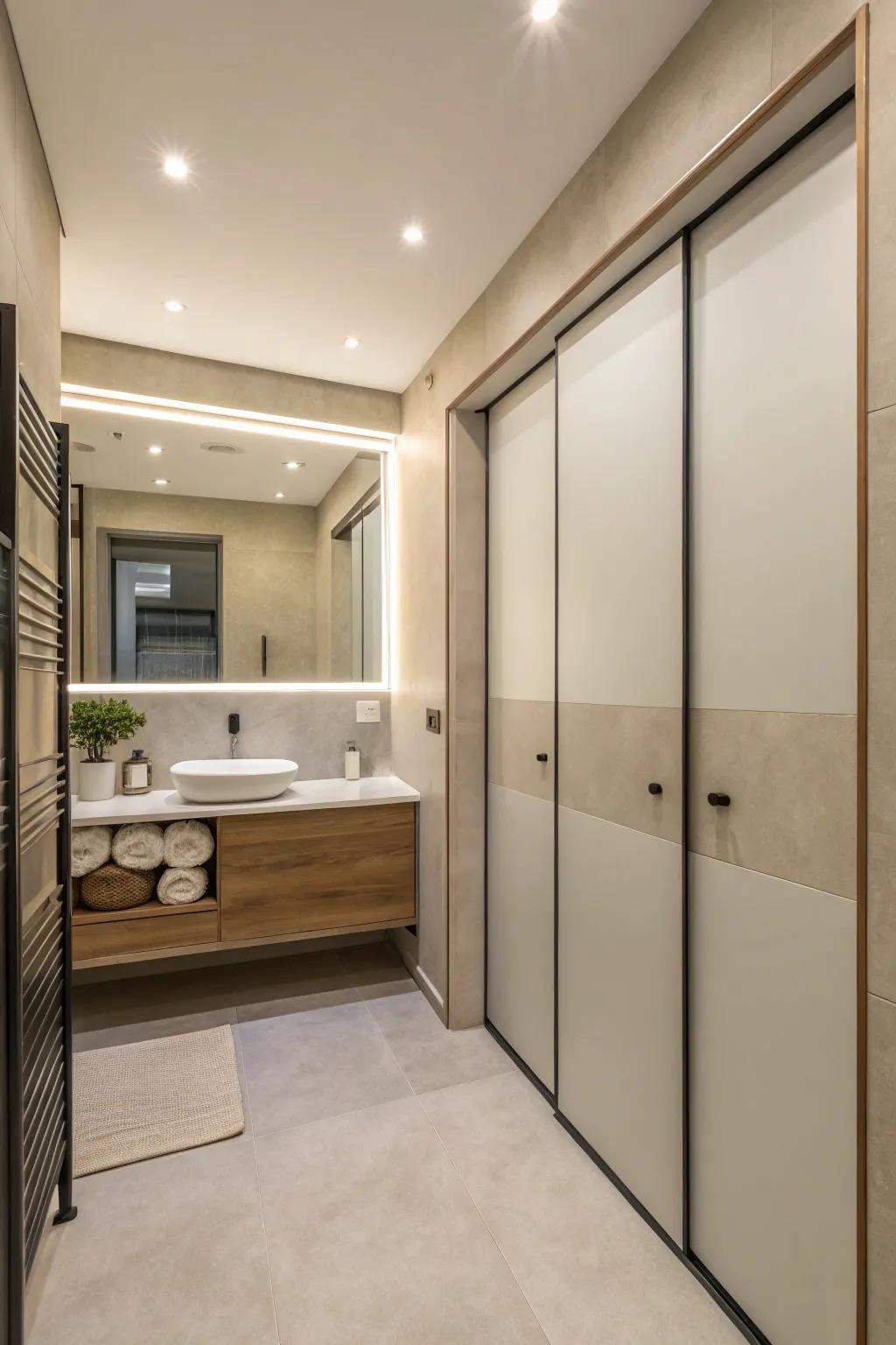 Sleek sliding doors provide a contemporary feel to any bathroom.