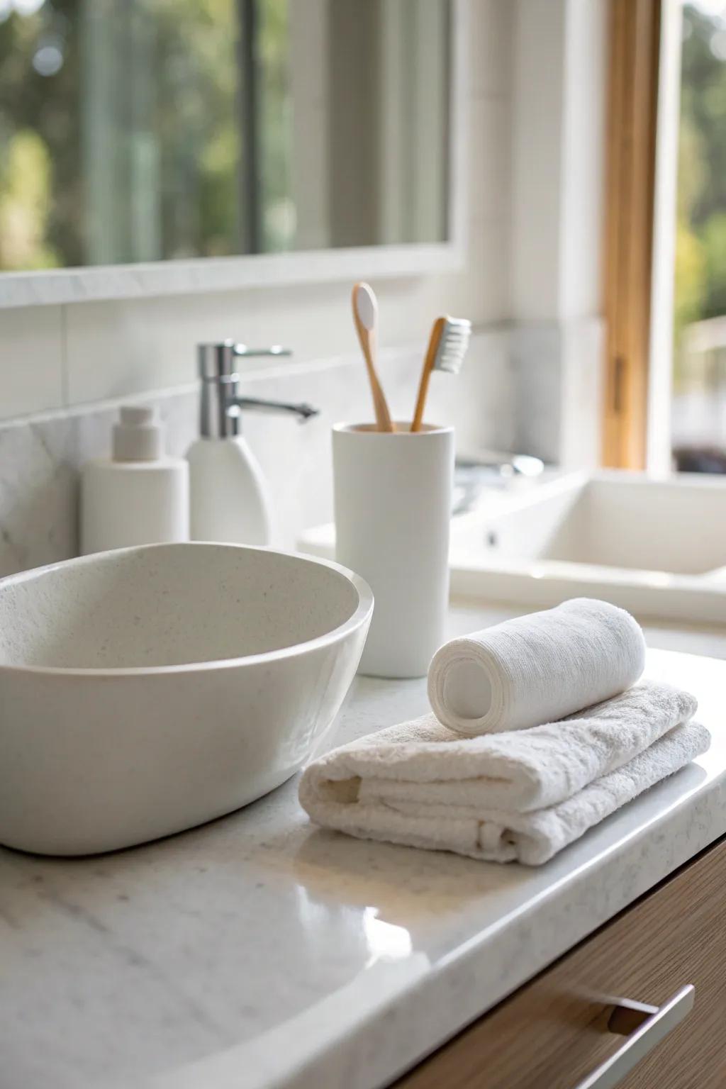 Effortless simplicity: a minimalist design for bathroom countertops.