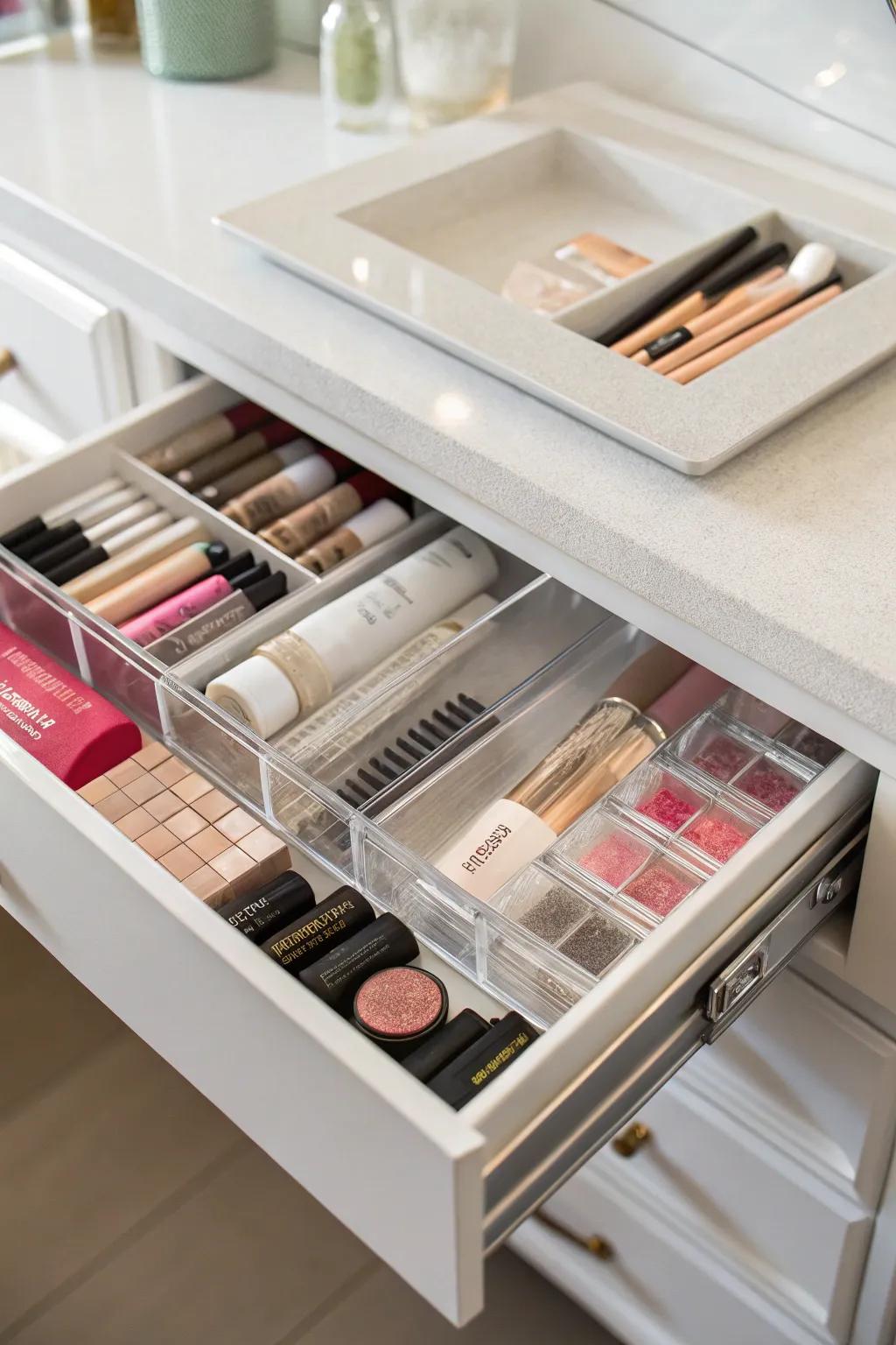 See-through separators offer a complete view of your bathroom necessities.