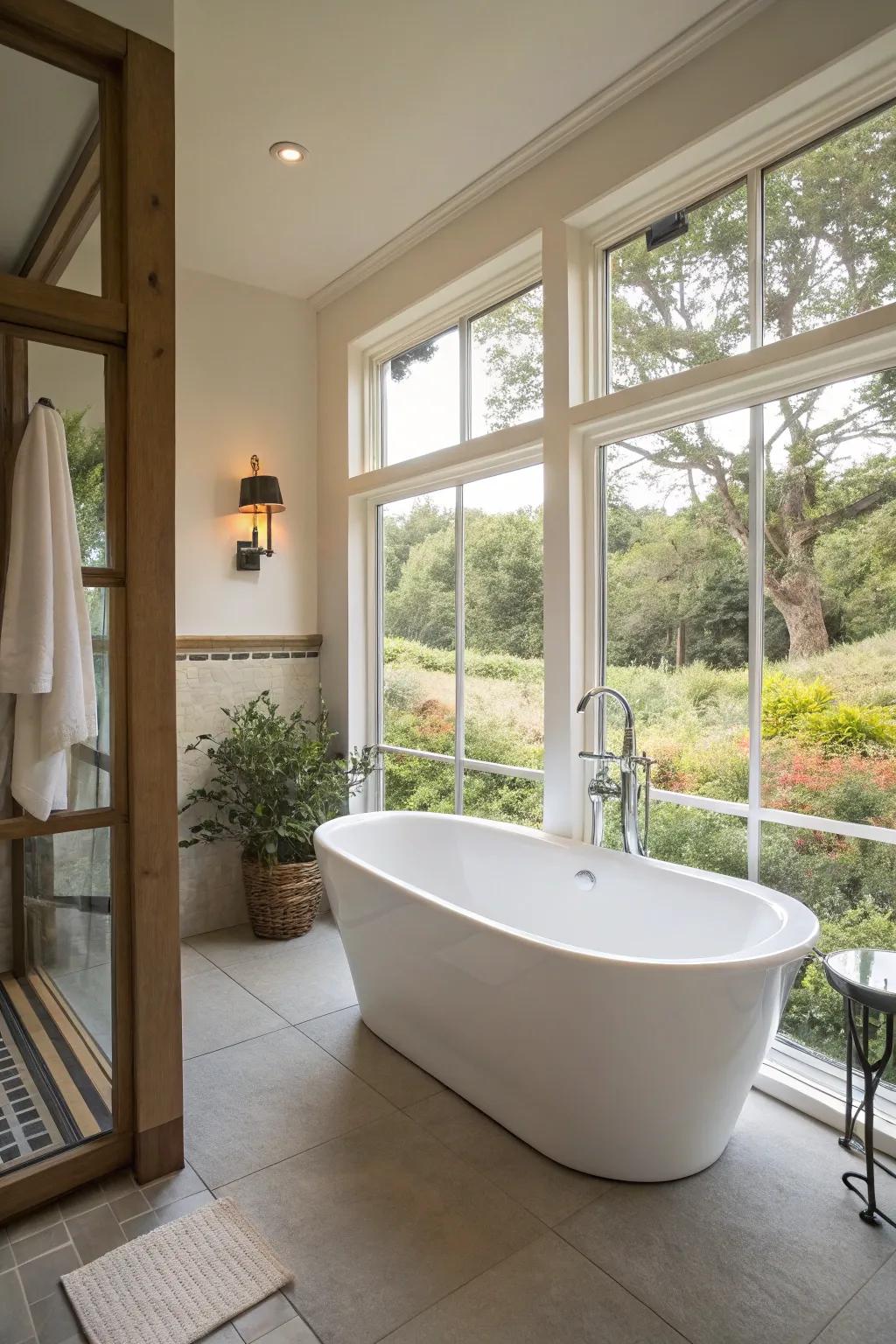 Allow a standalone tub to become the main feature of your calming bathroom sanctuary.