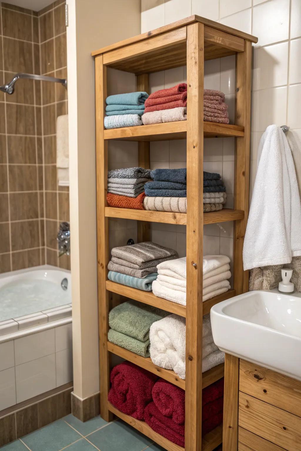Open shelves turn towels into a stylish part of your bathroom decor.