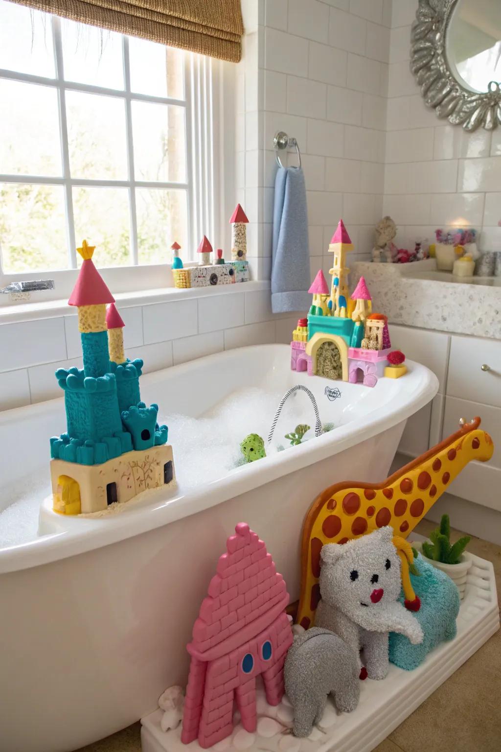 Transform bath time into a creative experience using vibrant foam figures.