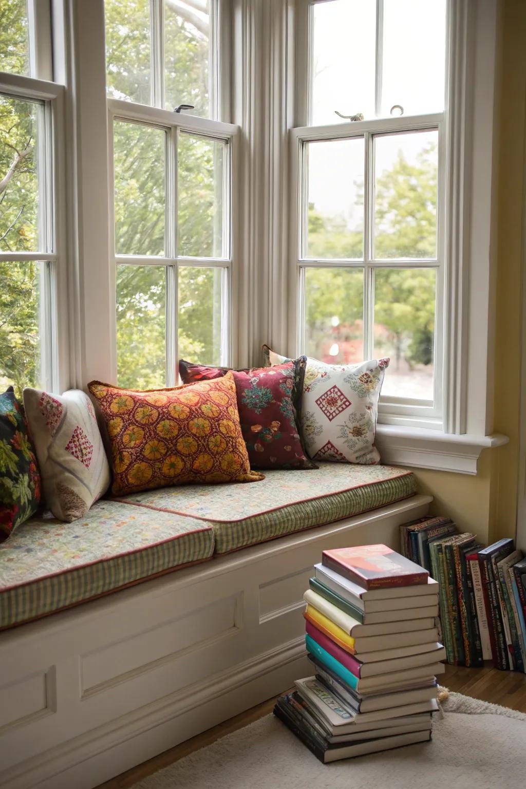 A tranquil reading spot placed near the bay window serves as the best spot for those devoted to reading.